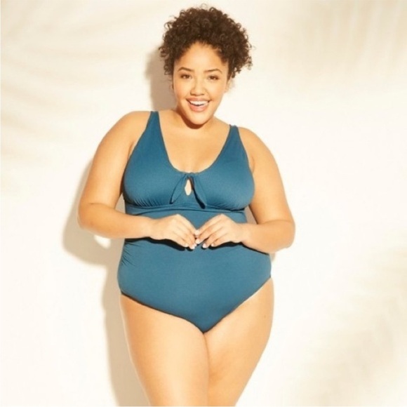 Kona Sol Plus Size 22w textured tie front adjustable straps bathing swim suit - Picture 1 of 6